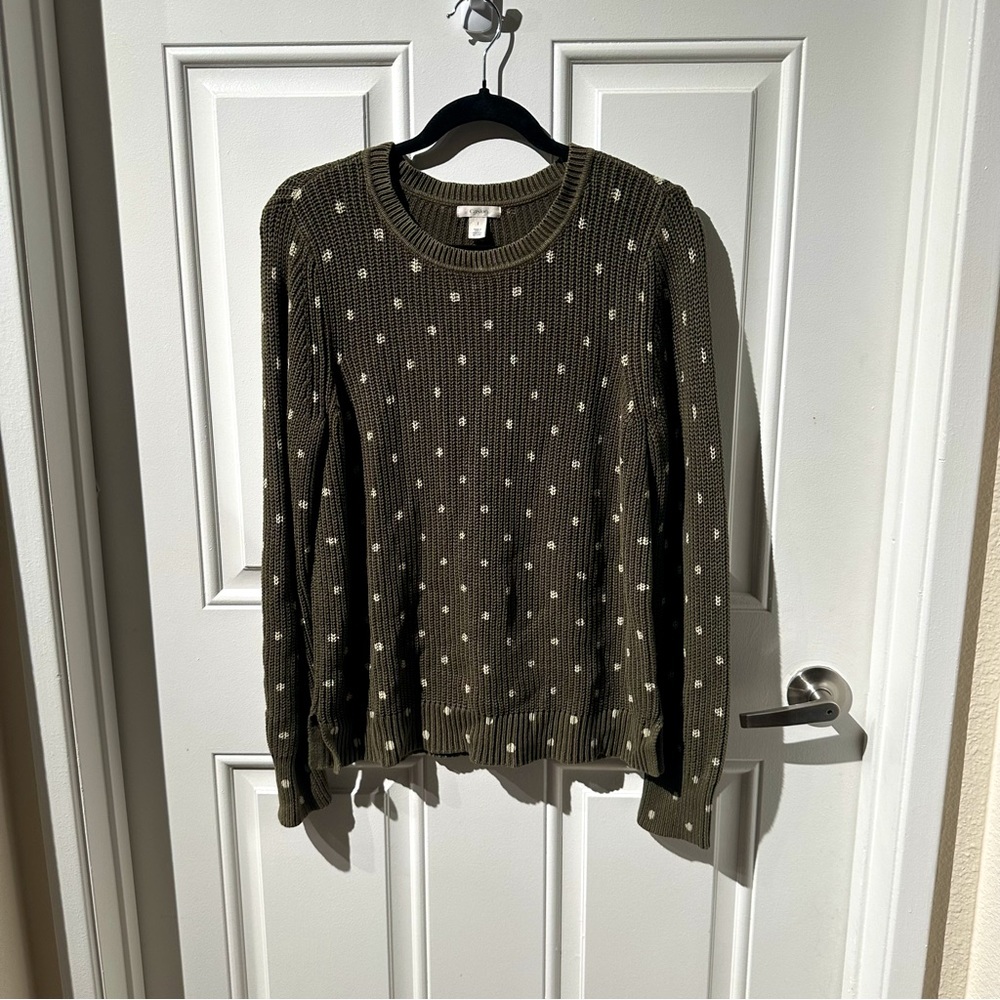 Caslon Military Green Large 100% Cotton Knitted Polka-dot Sweater